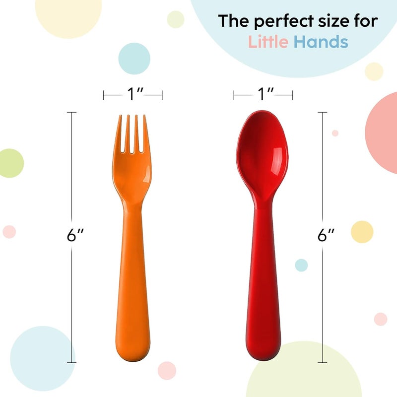PLASKIDY Plastic Toddler Utensils Set of 12 Kids Utensils Forks and Spoons - BPA FREE/Dishwasher Safe Toddlers Silverware Set Brightly Colored Children's Safe Flatware Cutlery Set - Image 4